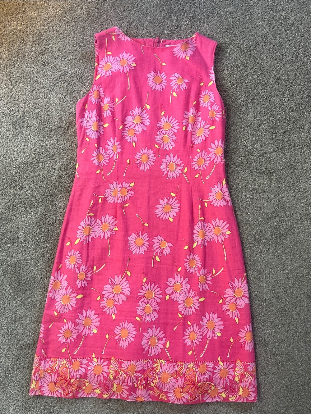 Vintage White Label Lilly Pulitzer sz8 Salmon Pink Daisy Butterfly Linen Cotton